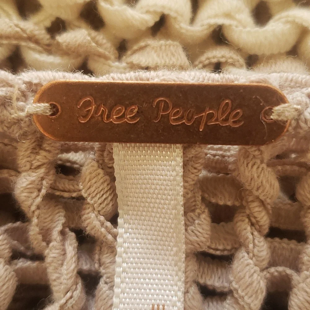 Free People Desert Moon Sweater Sand Striped Open Knit Pullover Wide Neck MEDIUM